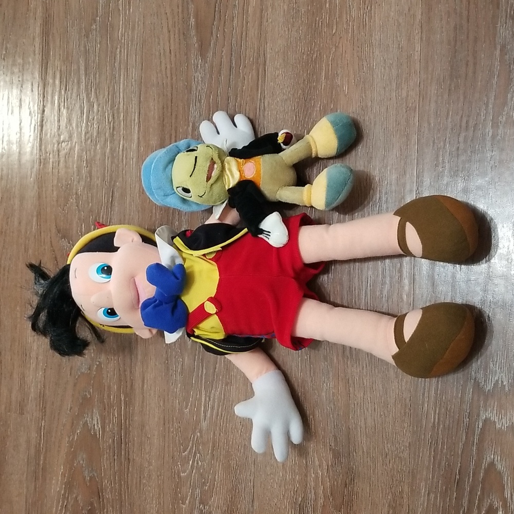 Disney Pinocchio and Jimmnie Cricket Plush Toys Bundle Retro 90s Classic